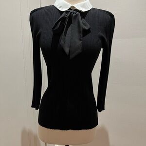 Karl Lagerfeld Black Top with White Collar and Detachable Bow